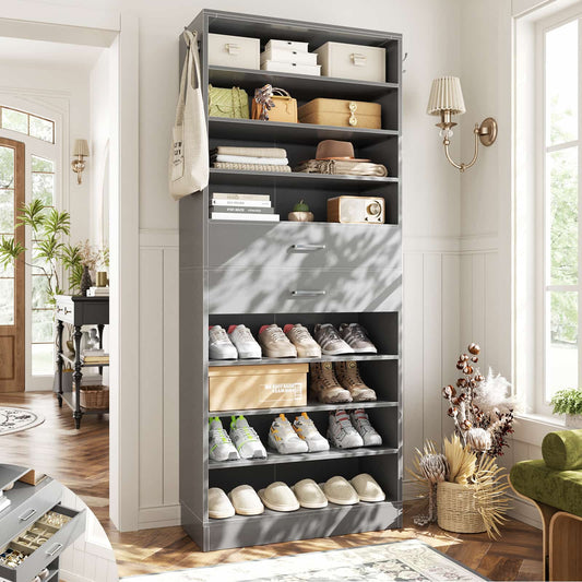10-Tier Shoe Cabinet with 2 Drawers, 65cm Width Freestanding Closet Organizer
