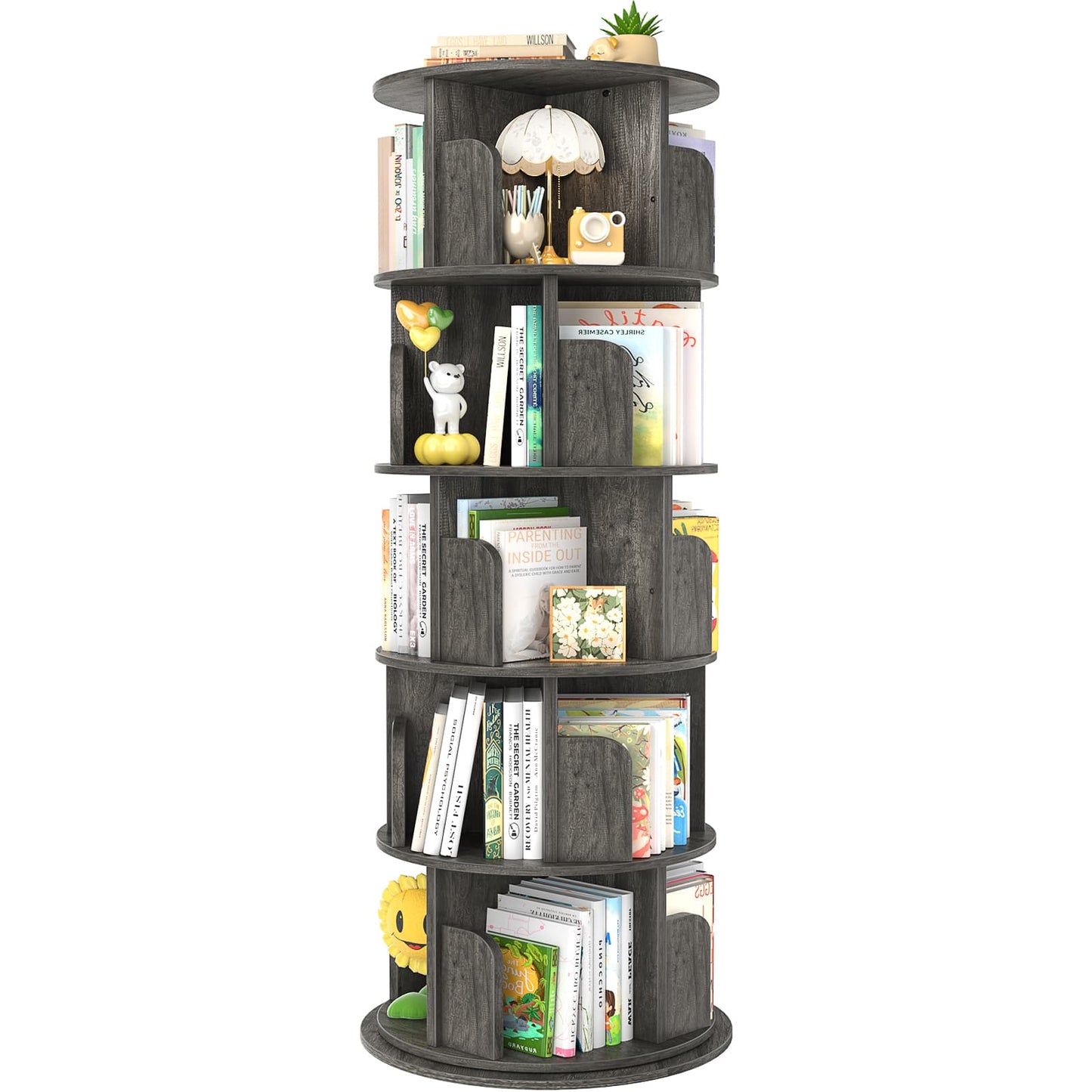 Rotating Bookshelf, 360 Display Wood Spinning Bookshelf Tower