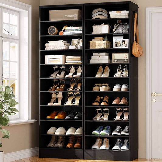 10 Tiers Tall Shoe Cabinet, 25.6" Wood Sturdy Shoe Rack
