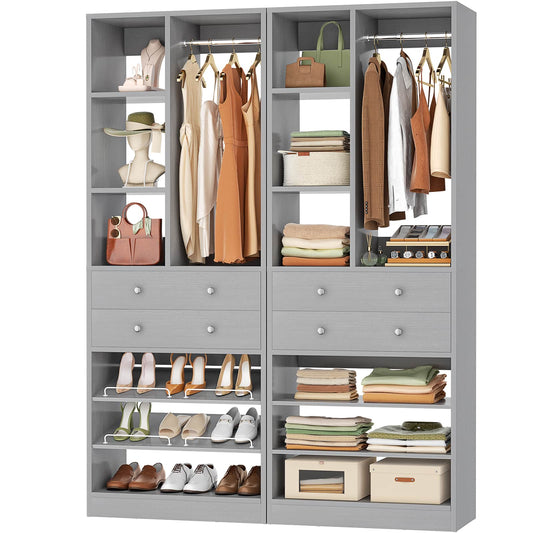 4.6ft Free Standing Closet Organizer with Drawers & Shelves, Heavy Duty 1200lb Capacity Wardrobe System