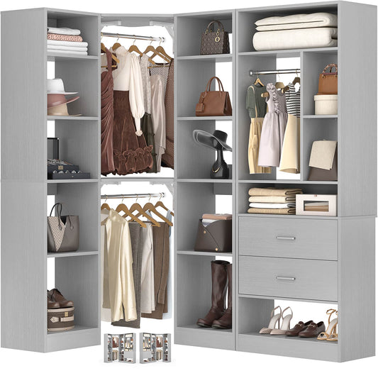 Closet System Closet Organizer, Wood Closet Organizer System,Walk-in Closet or Small Closets Wardrobe, Clothes Rack with Hanging Rods