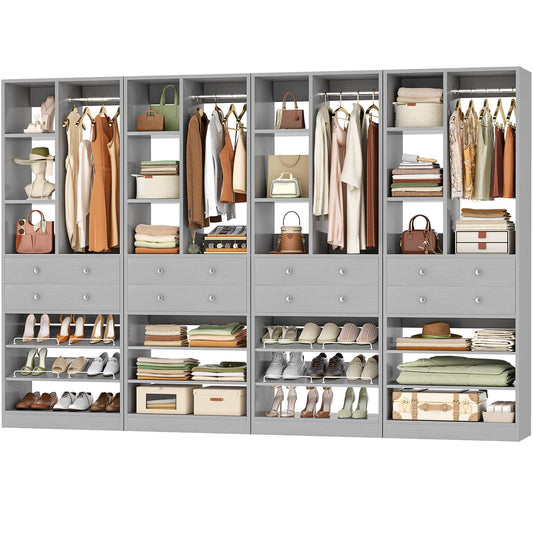 112 Inch (9.2 FT) Freestanding Wardrobe Closet Organizer with 8 Drawers & Shelves, Heavy Duty 2400+ lbs Capacity