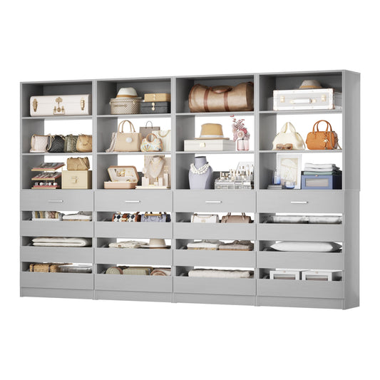 4-Pack Space-Saving Modular Closet Organizer with 16 Drawers & Adjustable Shelves