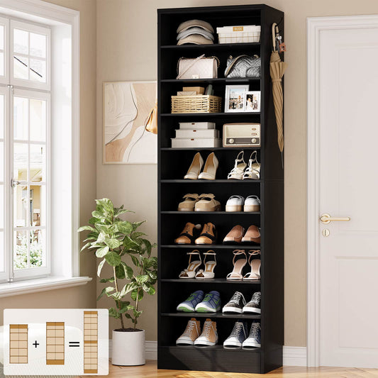 10 TiersTall Shoe Cabinet, Narrow Wood Shoe Rack, 17.7" W