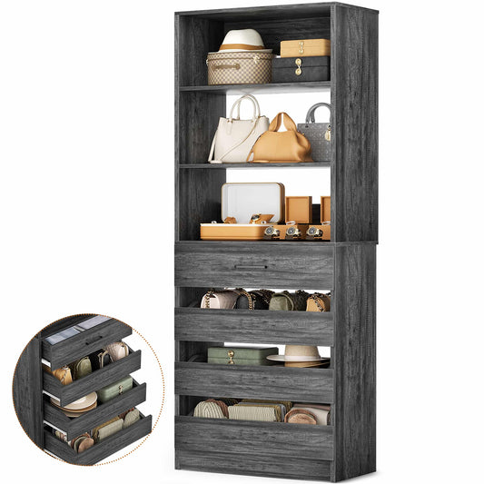 Space-Saving Modular Closet Organizer System with 4 Drawers & Adjustable Shelves - Wood Storage Cabinet