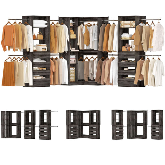 3-Piece Freestanding Wardrobe,79"-267" Adjustable Closet System with Drawers & Shelves for Bedroom/Closet Storage