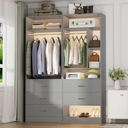 63.2" L X 39.2" W X 80" H Corner Closet System,Freestanding Closet Organizer System With 2 Drawers & 12 Shelves