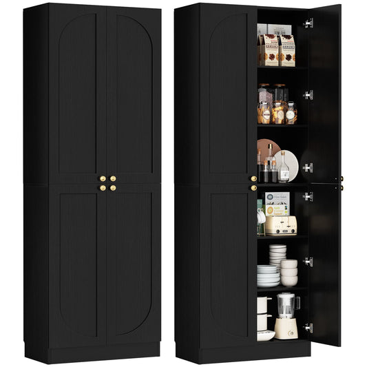 80" Kitchen Pantry, Extra Tall Arch Storage Cabinet with 4 Doors and Adjustable Shelves
