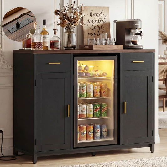 All-in-One Coffee Bar Cabinet with Mini Fridge Space & Power Outlet - Buffet Sideboard for Kitchen & Dining Room