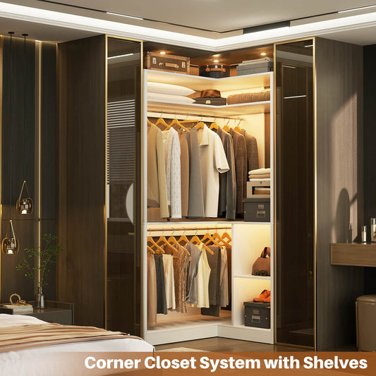 34’’ Corner Closet System with Shelves and Hanging Rods