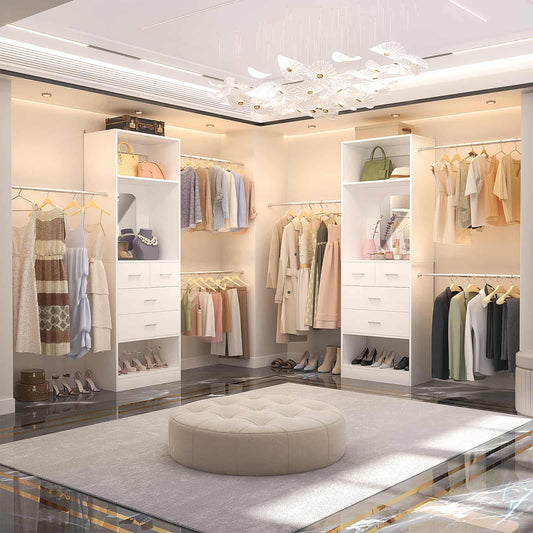 8FT Walk in Closet Systems Starter Kit with 25” Tower and 3 Extendable Hanging Rods