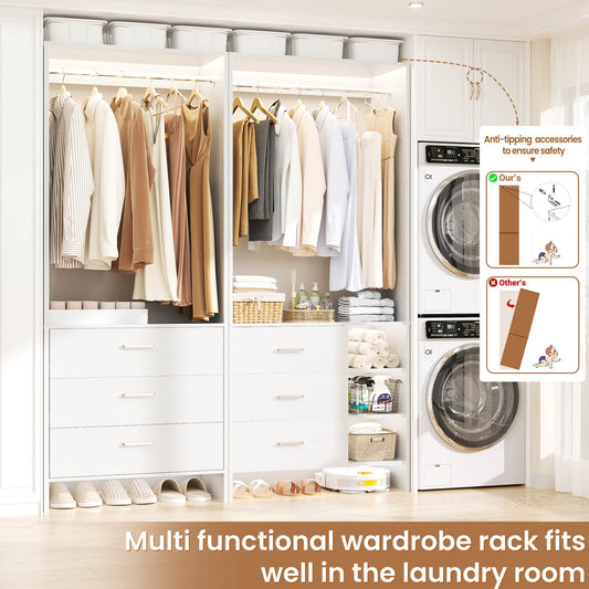 Closet System with 6 Drawers, 4.5ft Wood Closet Organizer System