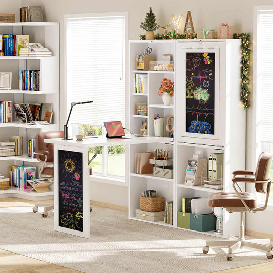 Small Folding Desk with Outlets, Convertible Writing Desk for Small Spaces