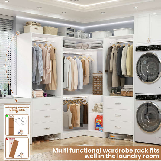 81'' Closet System with 6 Drawers, 4 Hanging Rods & Corner Tower