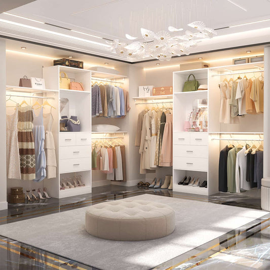 8FT Walk in Closet Organizer with 3 Hanging rods and Shelves