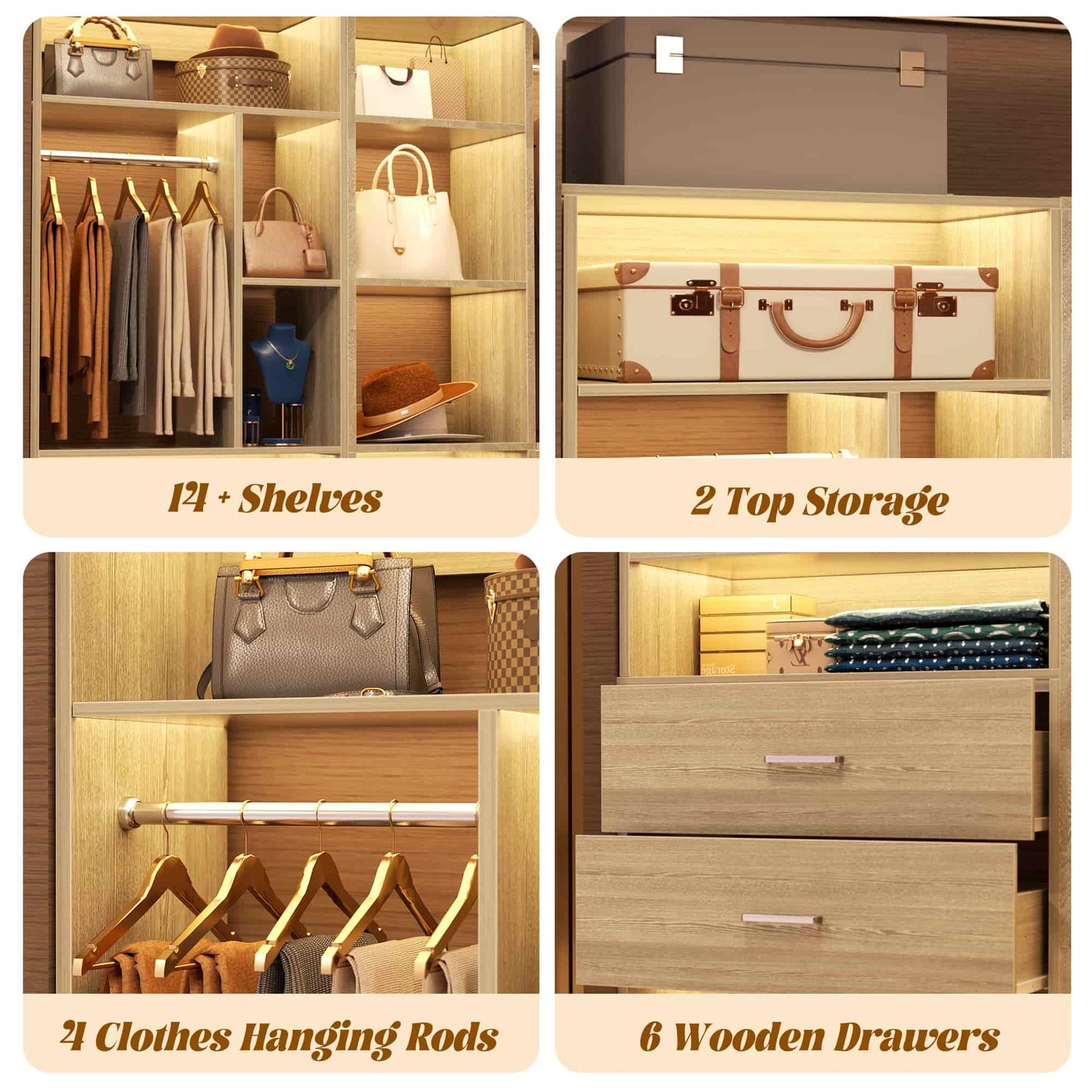 87.2" Freestanding Closet Organizer System - Modular L-Shaped Design,Reversible, 6 Drawers & 4 Hanging Rods, 2000+ LBS Capacity,3 Sets