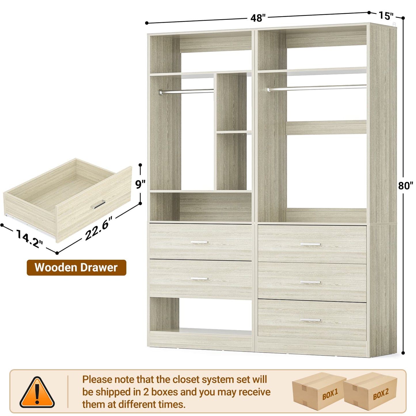63.2" L X 39.2" W X 80" H Corner Closet System,Freestanding Closet Organizer System With 2 Drawers & 12 Shelves