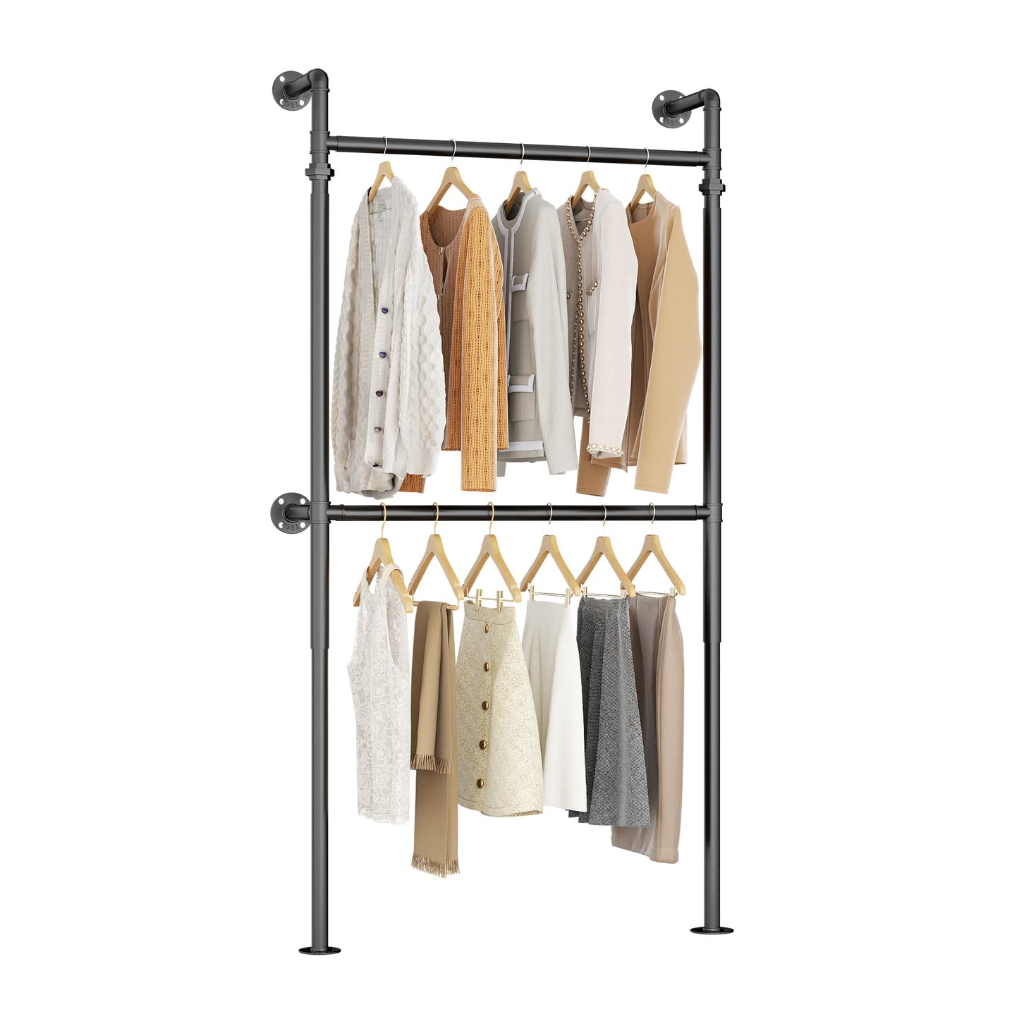 3.5FT Wall Mounted Industrial Pipe Clothing Rack, Heavy Duty & Reversible Garment Rack for Closet, Small Walk-in Wardrobe System