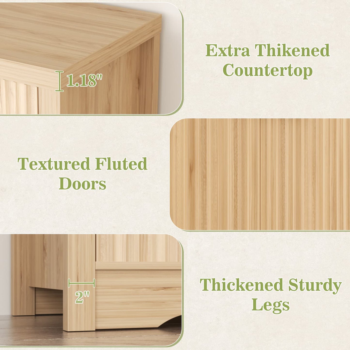 Buffet Cabinet with Storage, 55" Fluted Sideboard Buffet with Drawers