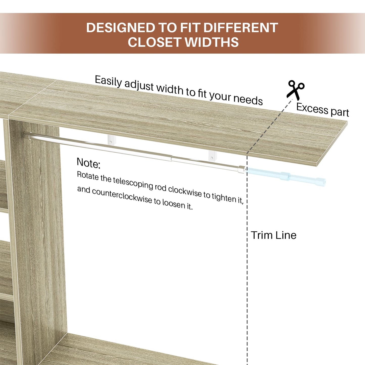 96'' W Closet Organizer System With Wooden Drawers