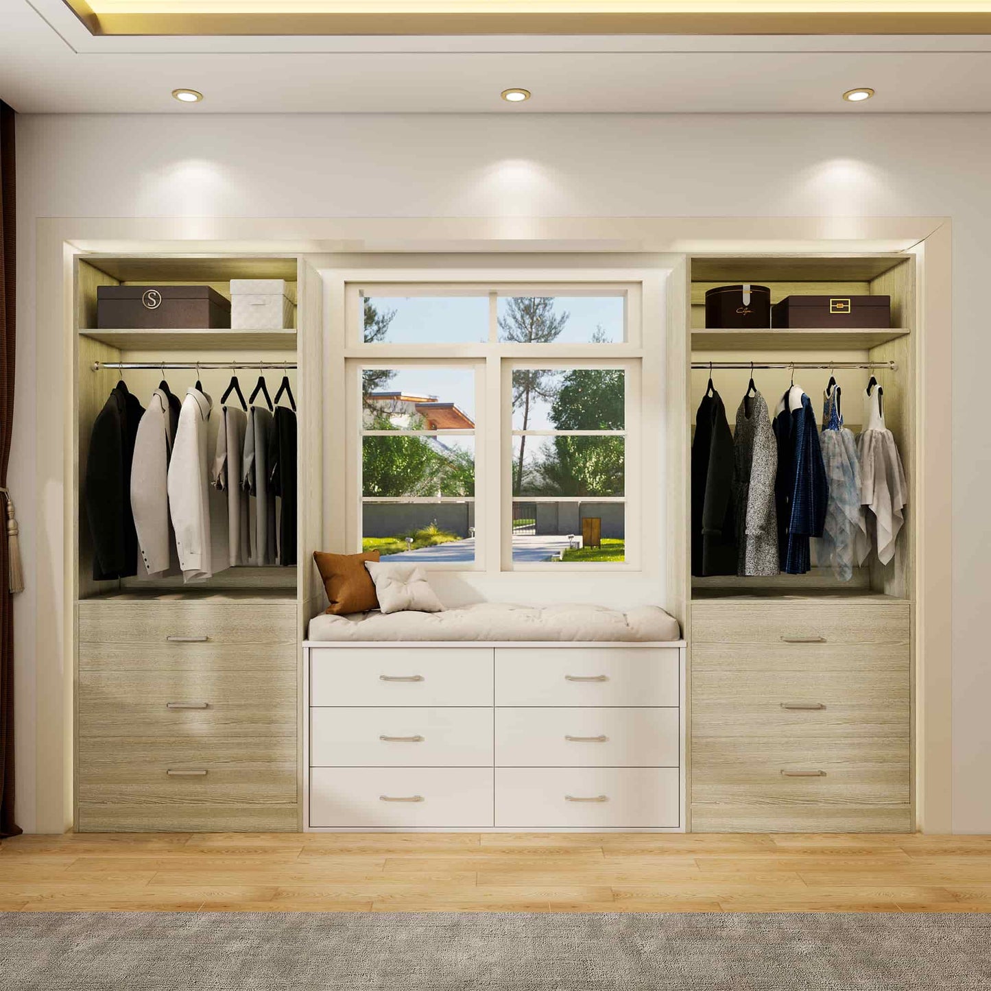 4FT (48 Inch) Closet Organizer System,Set of 2 - 6 Wood Drawers, 2 Hanging Rods & 2 Shelves