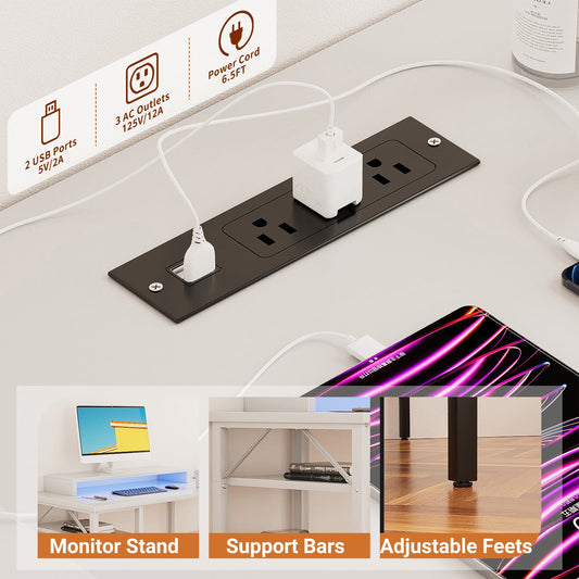 Reversible L Shaped Desk with Magic Power Outlets and USB Charging Ports