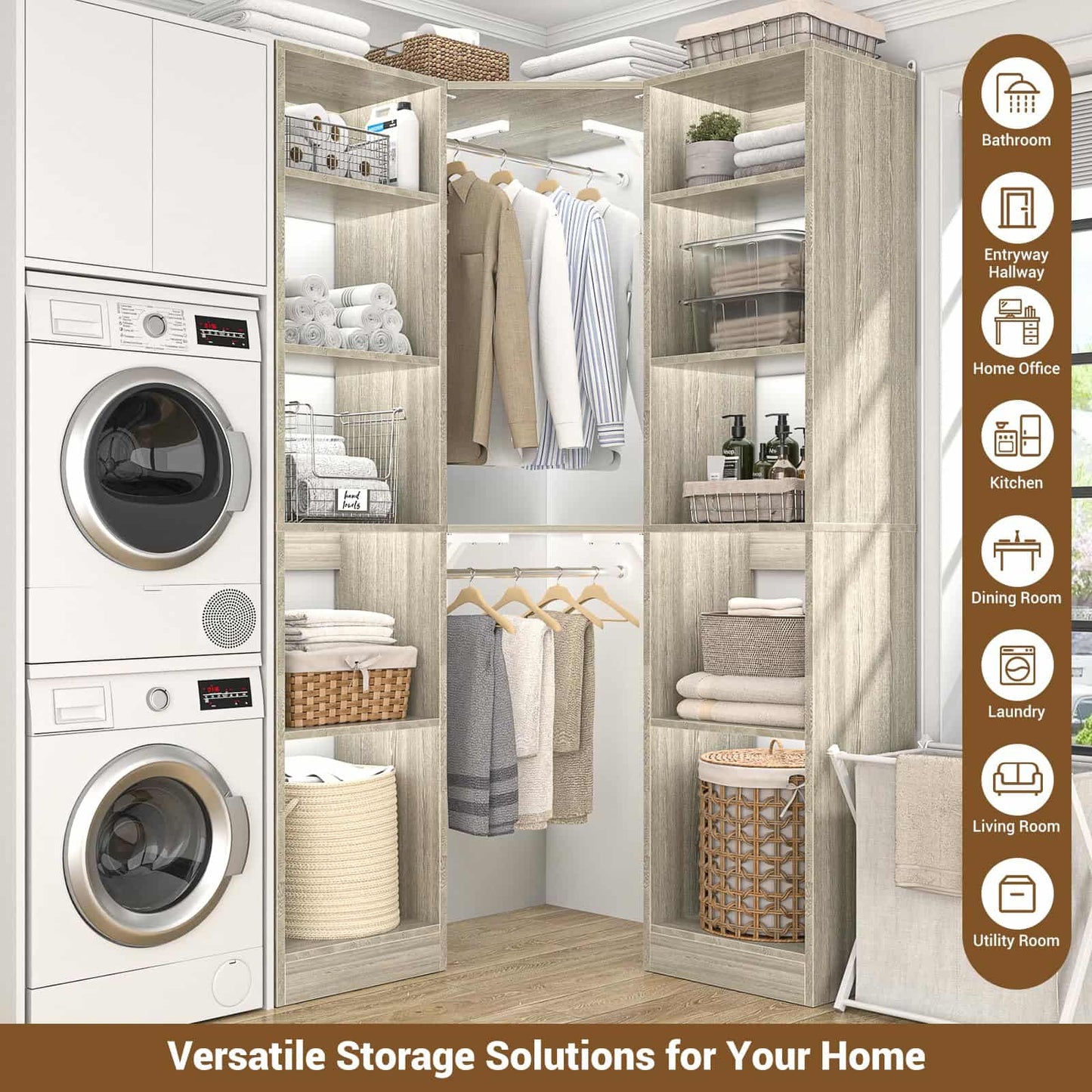 Corner Closet System with 12 Shelves, 40" Large Corner Closet Organizer System with 2 Hanging Rods