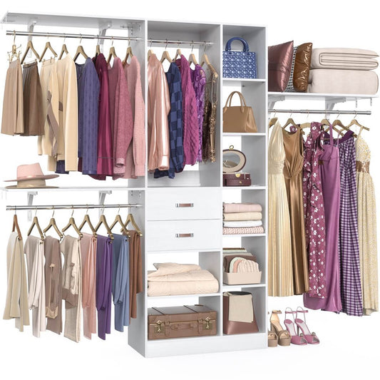 8FT Closet Organizer System with Partition Storage Spaces, Drawers, Shelves, Hanging Rods
