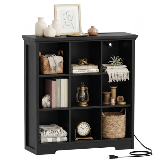 41'' Tall 9 Cube Storage Organizer with Charging Station