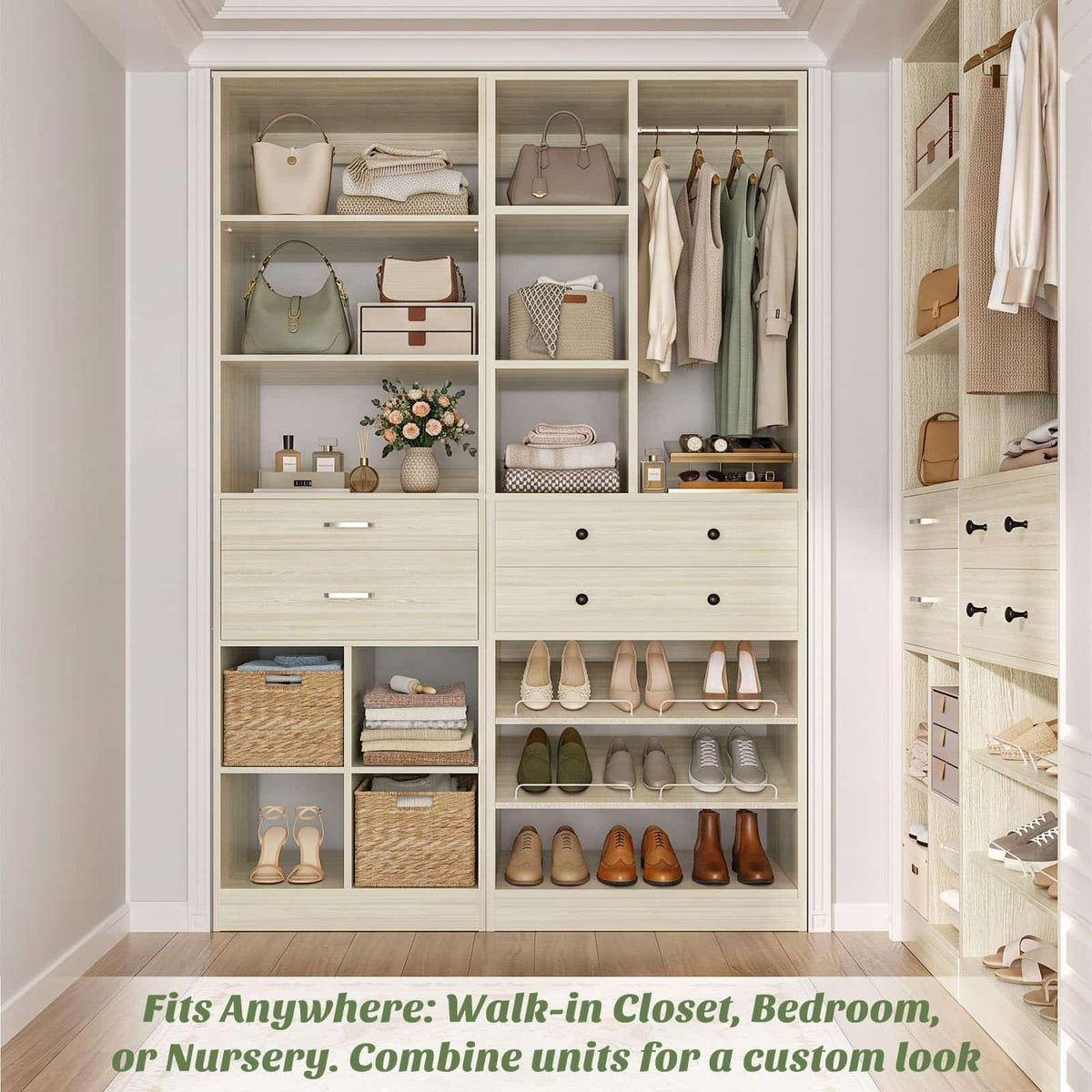 2-Piece Freestanding Closet System, 22"+28" Wardrobe Organizer with Drawers & Adjustable Shelves