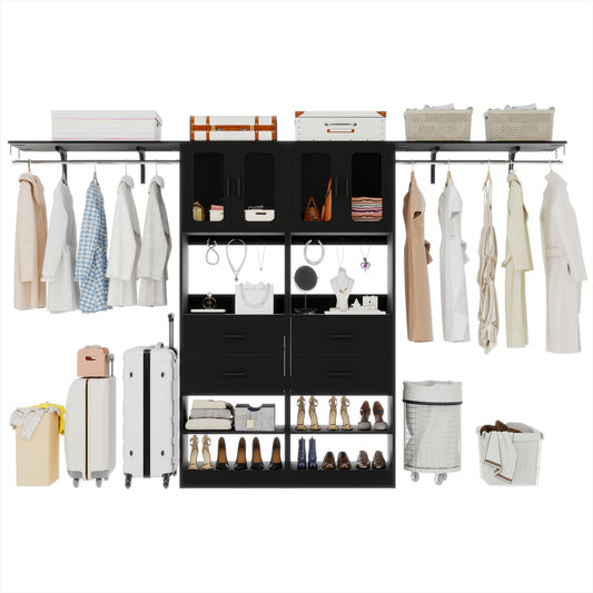 41-120 Inch Adjustable Wardrobe Closet System with 4 Drawers, Cabinets, and Shelves