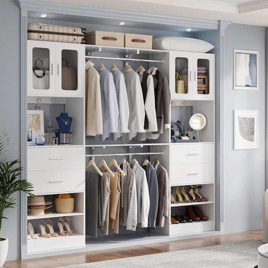 60'' Closet Organizer System with 2 Drawers, 2 Hanging Rods, and Cabinet, Reversible