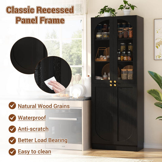 80'' Tall Pantry Cabinet Set of 2 with Glass Doors and Adjustable Shelves, 47.2'' Width