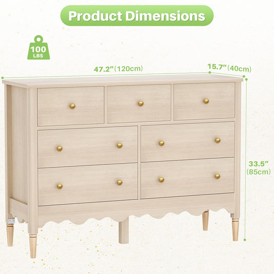 7 Drawer Dresser, Modern Wooden Chest of Drawers for Closet, Bedroom