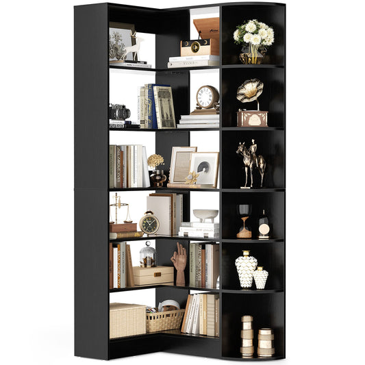 6-Tier Corner Bookshelf, 79'' Tall Modern L Shaped Bookcase with 13 Open Storage Shelves