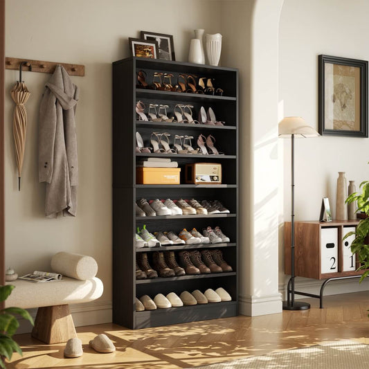 9-Tier Wood Tall Shoe Cabinet, Adjustable, 32-36 Pairs of Shoes Capacity