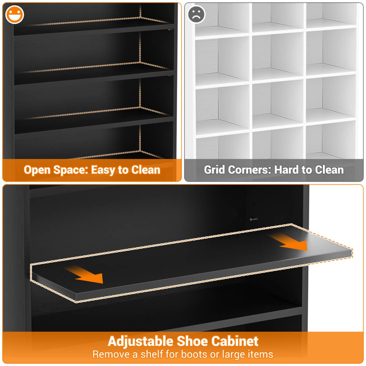 9-Tier Wood Tall Shoe Cabinet, Adjustable, 32-36 Pairs of Shoes Capacity