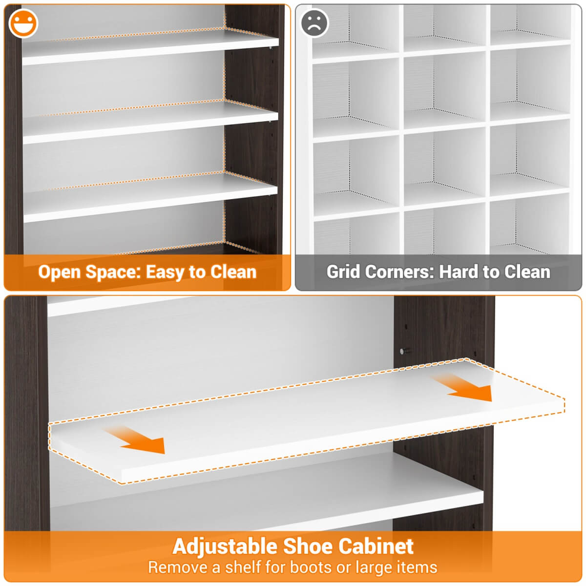 9-Tier Wood Tall Shoe Cabinet, Adjustable, 32-36 Pairs of Shoes Capacity