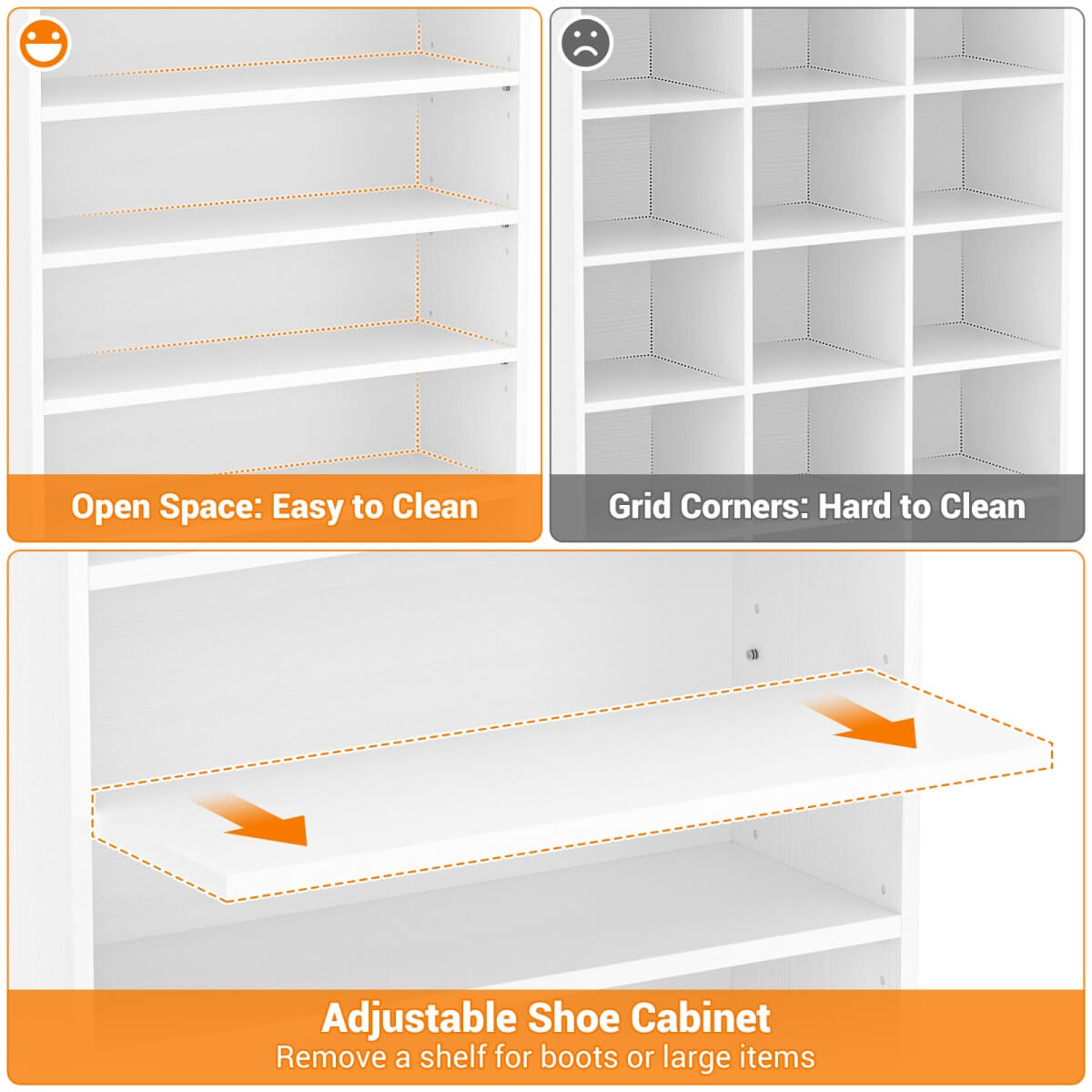 9-Tier Wood Tall Shoe Cabinet, Adjustable, 32-36 Pairs of Shoes Capacity
