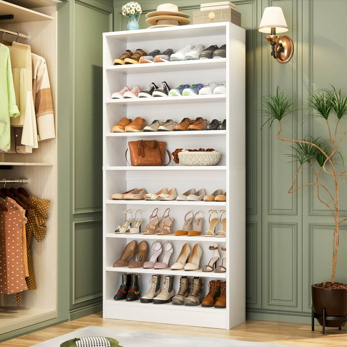 9-Tier Wood Tall Shoe Cabinet, Adjustable, 32-36 Pairs of Shoes Capacity