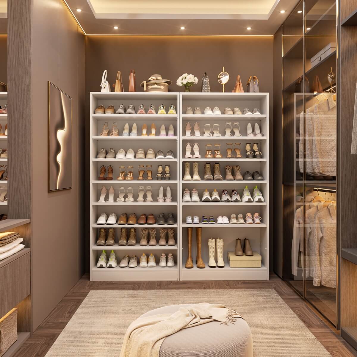 9-Tier Wood Tall Shoe Cabinet, Adjustable, 32-36 Pairs of Shoes Capacity
