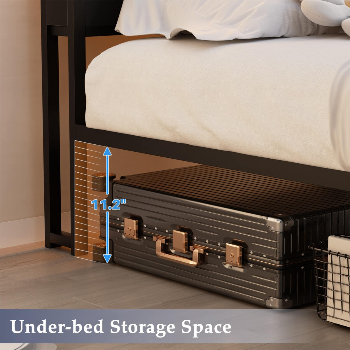King Size Bed Frame with Storage Drawer, Headboard Built in Power Outlets & LED Lights