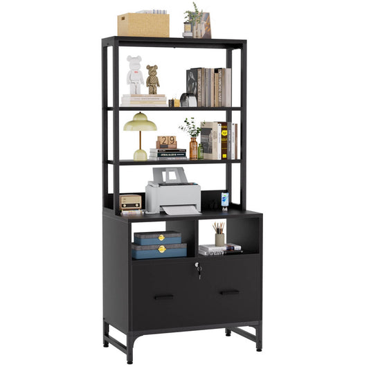 Vertical File Cabinet with Charging Station & Lock Drawer, fits Letter/A4/Legal Size