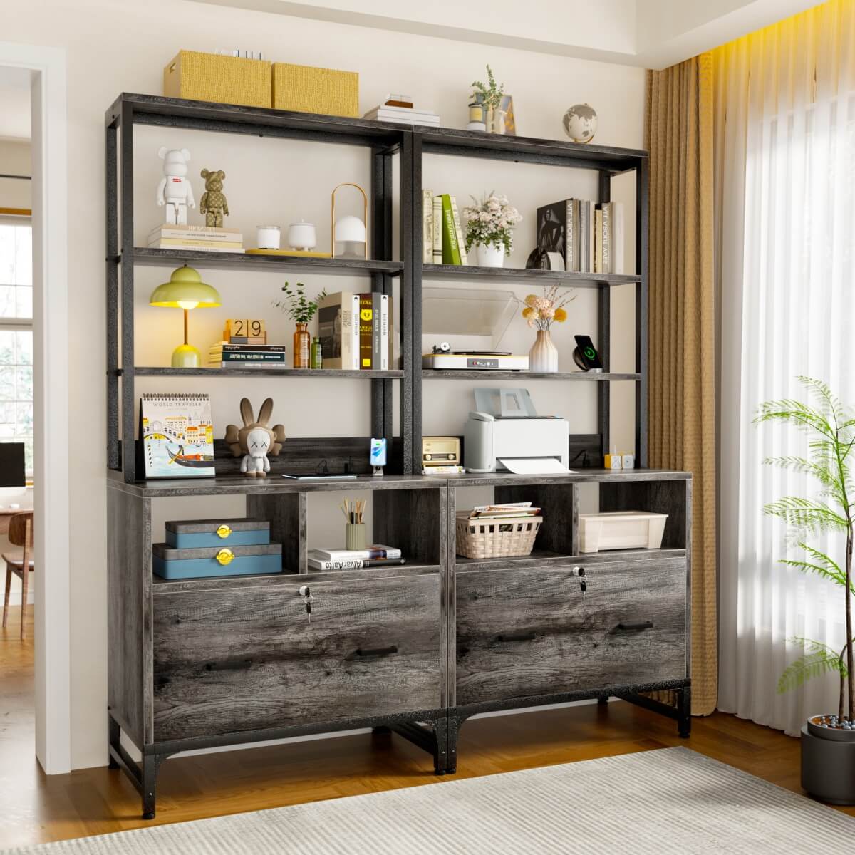 Vertical File Cabinet with Charging Station & Lock Drawer, fits Letter/A4/Legal Size