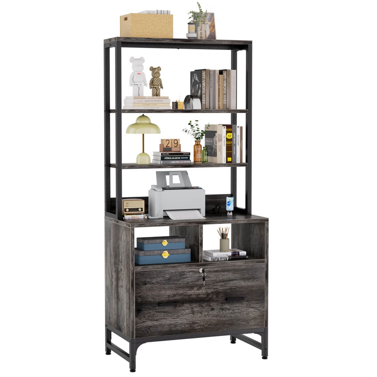 Vertical File Cabinet with Charging Station & Lock Drawer, fits Letter/A4/Legal Size