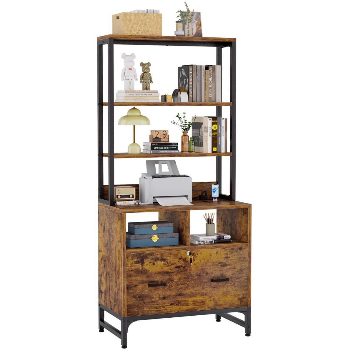 Vertical File Cabinet with Charging Station & Lock Drawer, fits Letter/A4/Legal Size