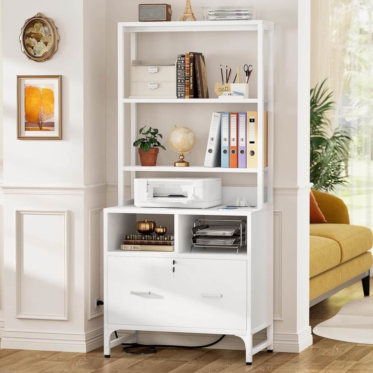 Vertical File Cabinet with Charging Station & Lock Drawer, fits Letter/A4/Legal Size