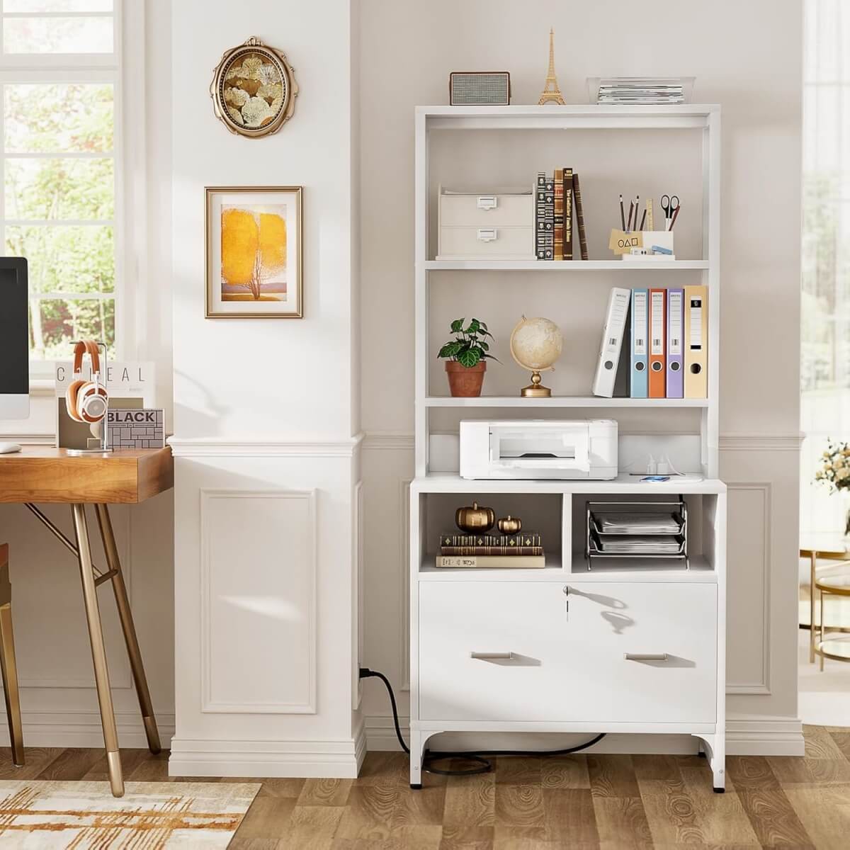 Vertical File Cabinet with Charging Station & Lock Drawer, fits Letter/A4/Legal Size
