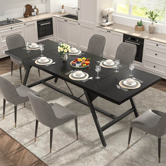 Wooden Farmhouse Dining Table for 4-6 People, 70.8"W x 27.5"D x 29"H