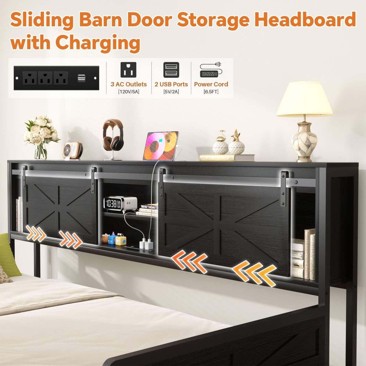 Farmhouse Style Twin Size Daybed with Pop-up Trundle & Storage Headboard, Built in Power Outlets